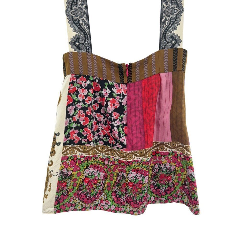 Etro Babydoll tank Top 100% Silk Patchwork Multicolor Back Zip Size 38 - Picture 7 of 11
